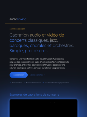 Site Audioboxing affiché sur tablette.