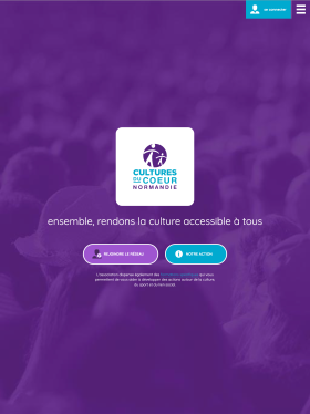 Plateforme Culture du Cœur Haute Normandie affichée sur tablette.