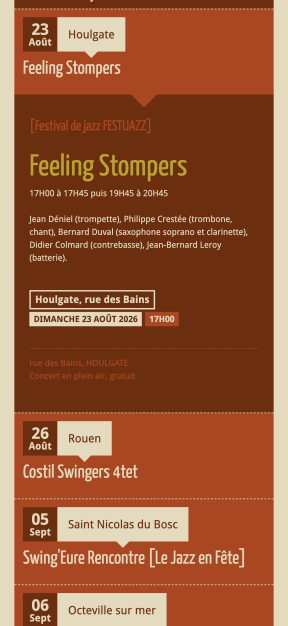 Agenda Jazzag présentant le détail d'un concert, affiché sur smartphone.