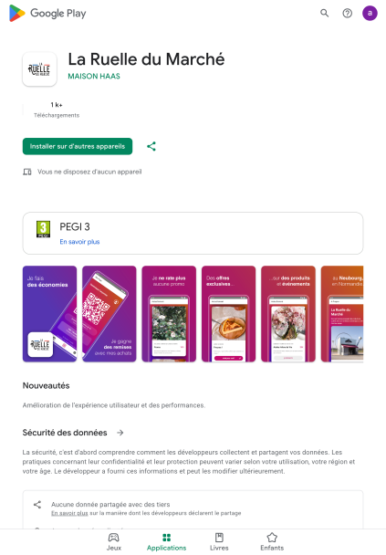 Application La Ruelle du Marché disponible sur Google Play.