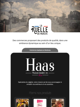 Page d’accueil de La Ruelle du Marché affichée sur tablette.