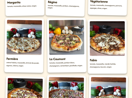 Carte des pizzas du site Pizza Luccia, affichée sur tablette.