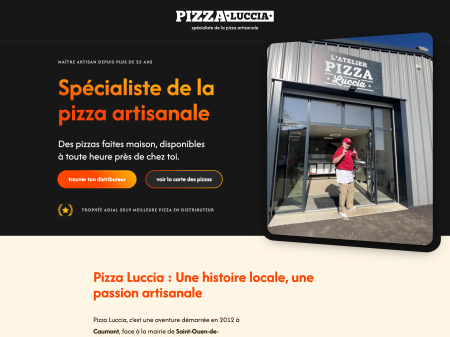 Page d'accueil du site Pizza Luccia dans sa version 2025, affichée sur tablette.