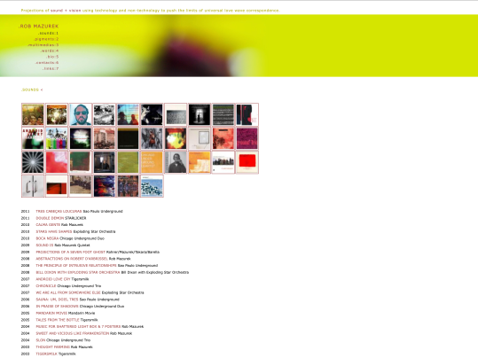 Premier site de Rob Mazurek avec sa discographie.