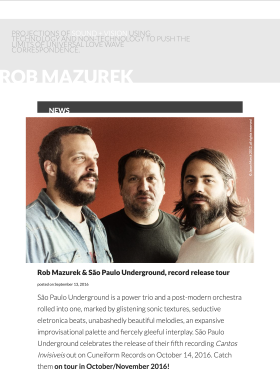 Version single page du site Rob Mazurek en septembre 2016.