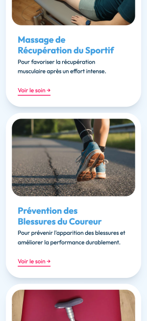 Page Soins de Benjamin Drouet sur Swen.li, affichée sur smartphone.