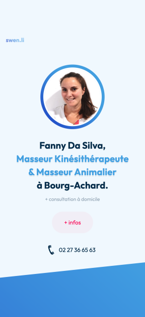 Page Swen.li de Fanny Da Silva, kinésithérapeute à Bourg-Achard, affichée sur smartphone.